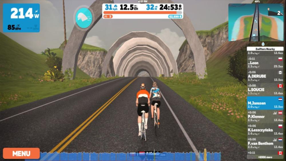 The great thing about Zwift is that you can actually overtake people!