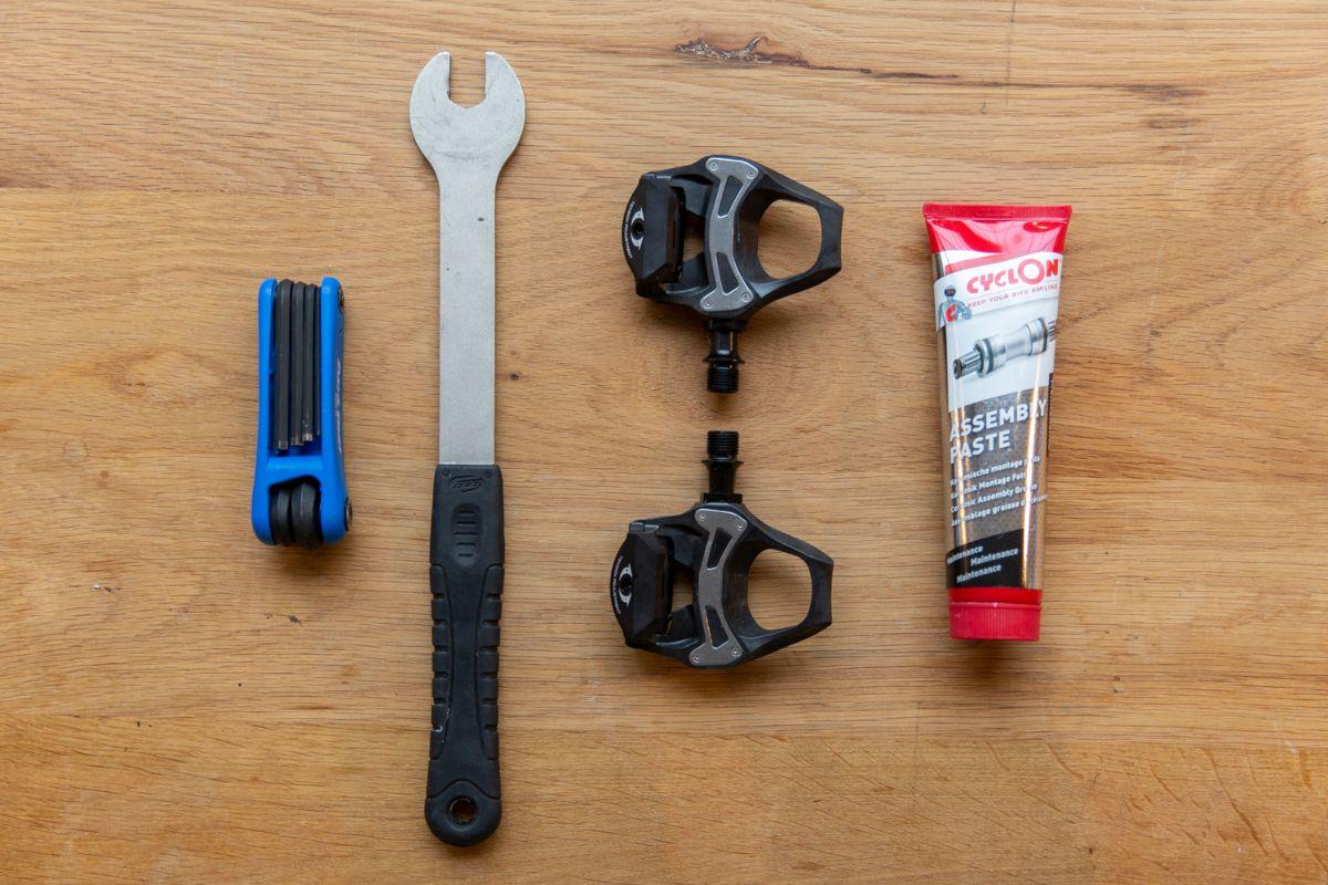 The tools you need for replacing your road bike pedals.