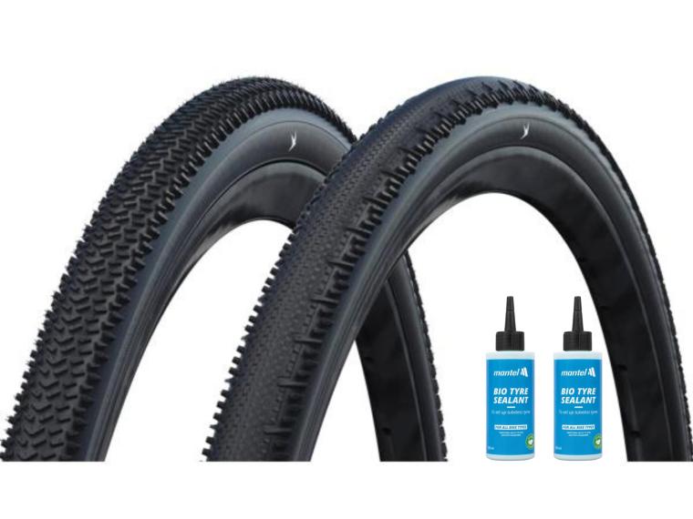 Schwalbe G-One R Pro + G-One RS Pro Gravelbike Reifen Schwarz / Mantel Sealant 2 x 125 ml