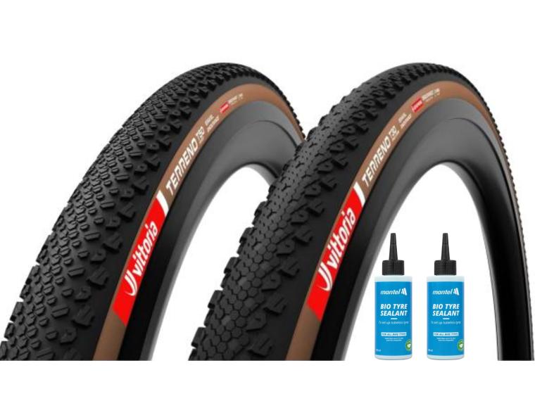 Vittoria Terreno T50 + Terreno T30 Gravel Tyre Brown / Mantel Sealant 2 x 125 ml