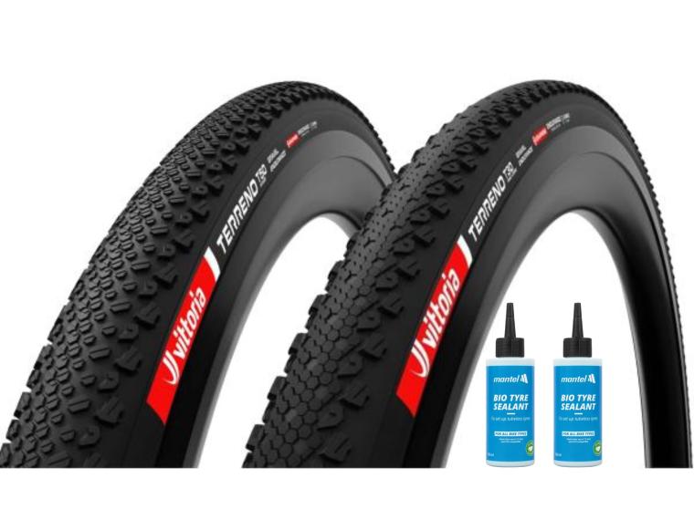 Vittoria Terreno T50 + Terreno T30 Gravel Tyre Black / Mantel Sealant 2 x 125 ml