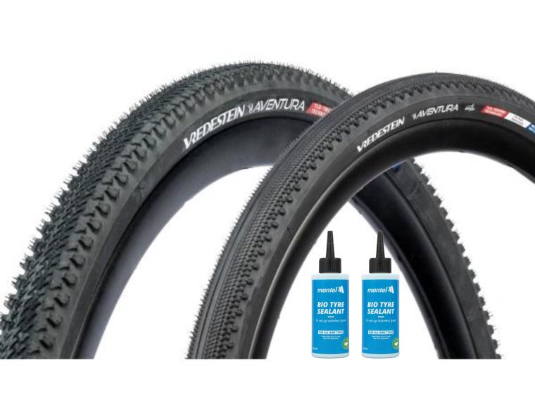 Vredestein Aventura + Aventura Seta Gravel Tyre Black / Mantel Sealant 2 x 125 ml