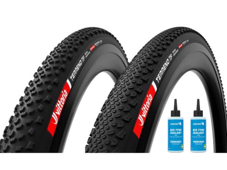 Vittoria Terreno T60 + Terreno T50 Gravel Tyre Black / Mantel Sealant 2 x 125 ml