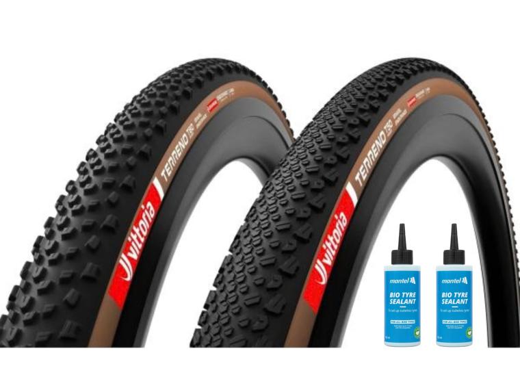 Vittoria Terreno T60 + Terreno T50 Gravel Tyre Brown / Mantel Sealant 2 x 125 ml