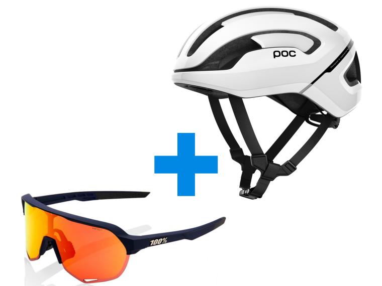POC Omne AIR SPIN + 100% S2 HiPER Red Racefiets Helm Wit