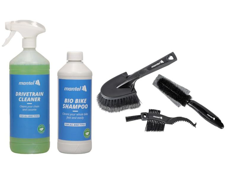 Set spazzole Mantel 3 pezzi Sì, con Bio Bike Shampoo / Sì, con Drivetrain Cleaner