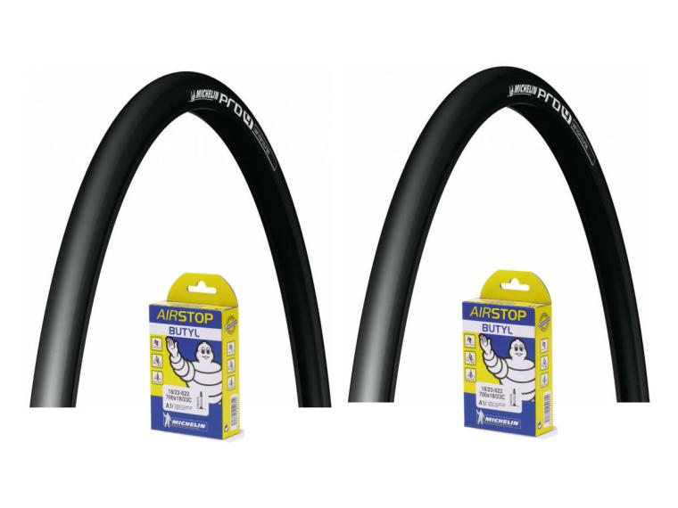 Michelin 2x Pro 4 Service Course + 2x Airstop A1 Road Bike Tyre